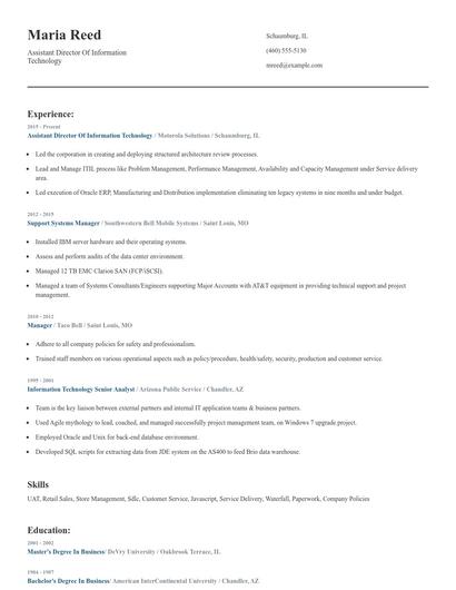 Assistant Director Of Information Technology Resume