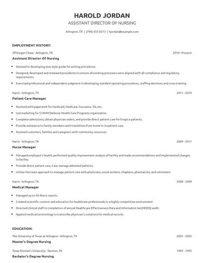 Assistant Director Of Nursing Resume