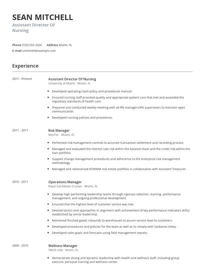 Assistant Director Of Nursing Resume