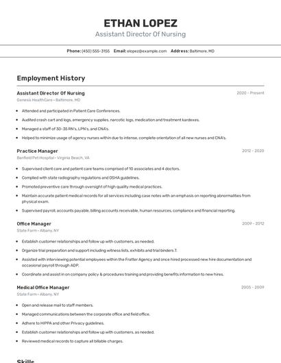 Assistant Director Of Nursing Resume