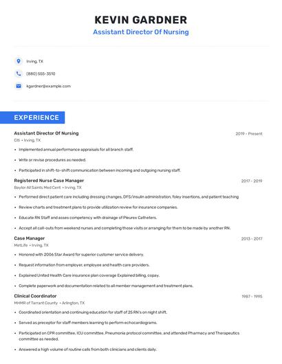 Assistant Director Of Nursing Resume