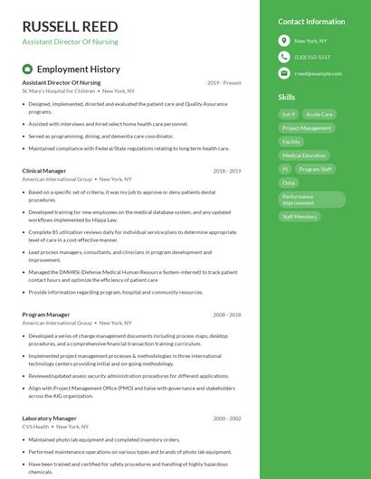 Assistant Director Of Nursing Resume