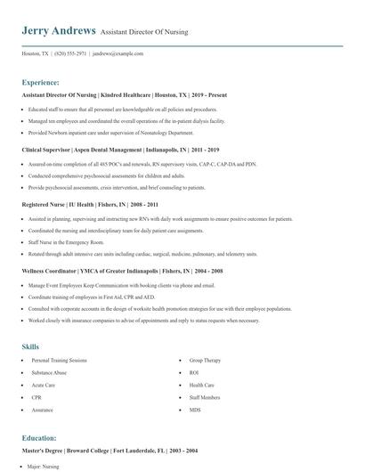 Assistant Director Of Nursing Resume