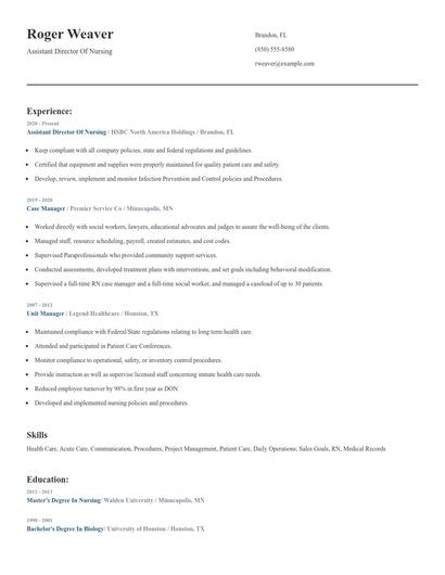 Assistant Director Of Nursing Resume