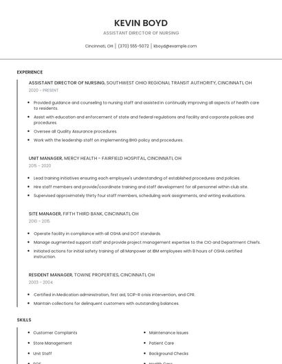 Assistant Director Of Nursing Resume