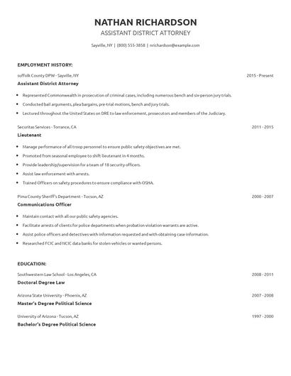 Assistant District Attorney Resume