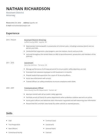 Assistant District Attorney Resume
