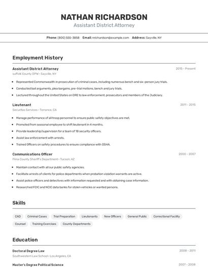 Assistant District Attorney Resume