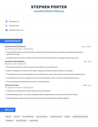 Assistant District Attorney Resume