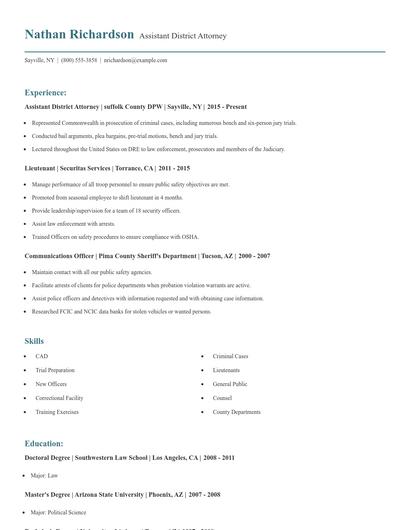 Assistant District Attorney Resume