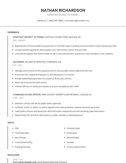 Assistant District Attorney Resume