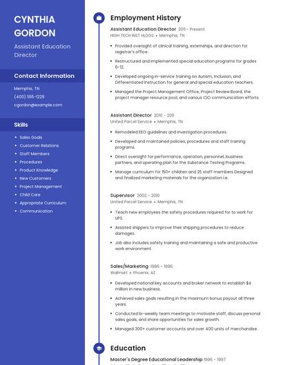 Assistant Education Director Resume