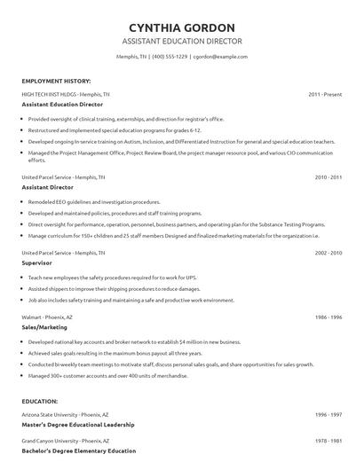 Assistant Education Director Resume