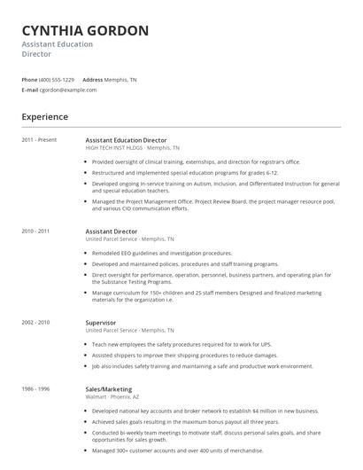 Assistant Education Director Resume