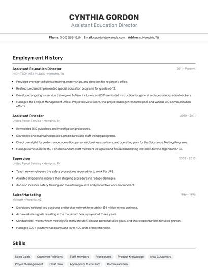 Assistant Education Director Resume