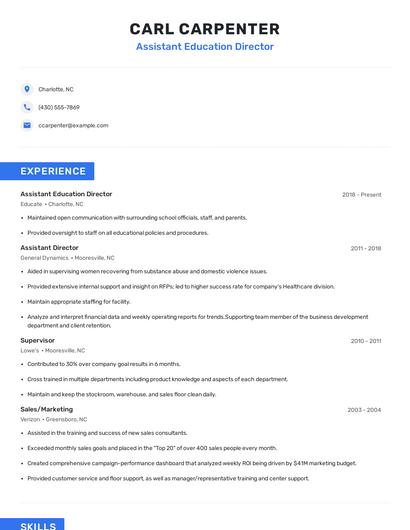 Assistant Education Director Resume