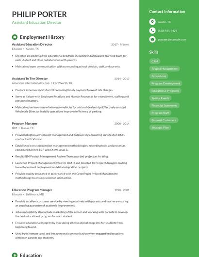 Assistant Education Director Resume