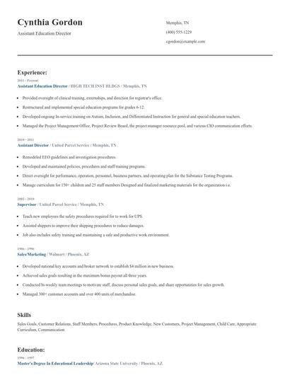 Assistant Education Director Resume