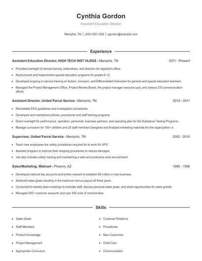 Assistant Education Director Resume