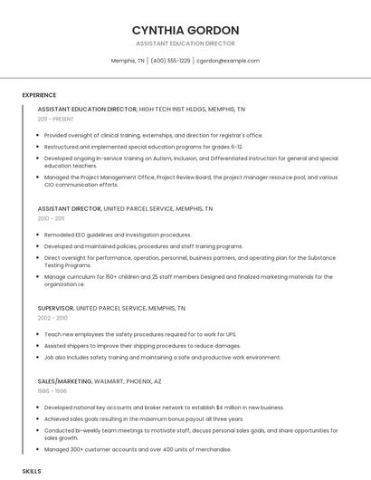 Assistant Education Director Resume
