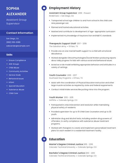 Assistant Group Supervisor Resume