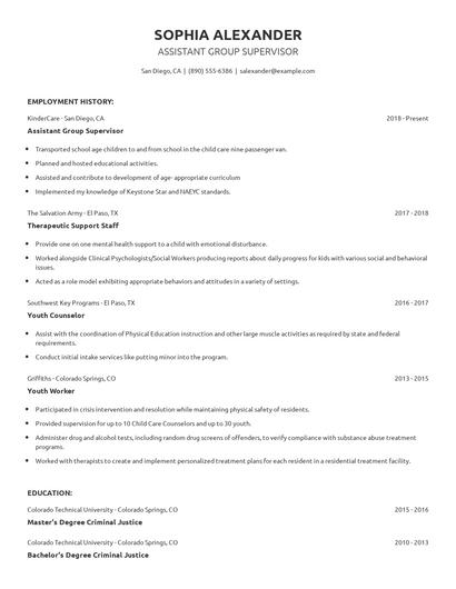 Assistant Group Supervisor Resume