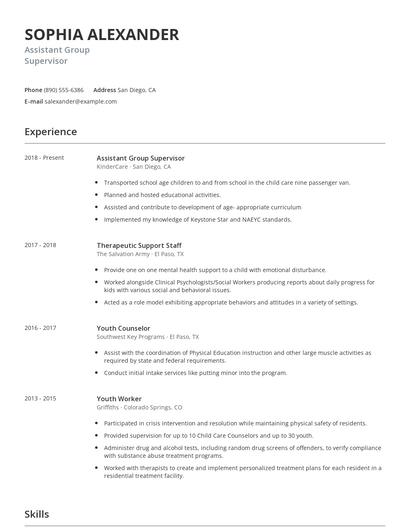 Assistant Group Supervisor Resume