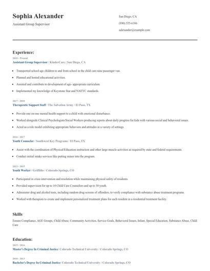 Assistant Group Supervisor Resume
