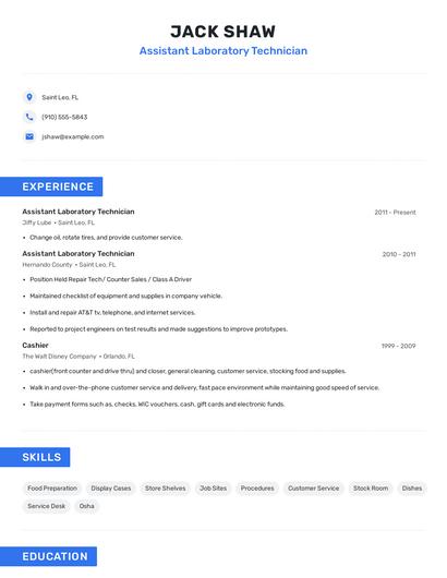 Assistant Laboratory Technician Resume