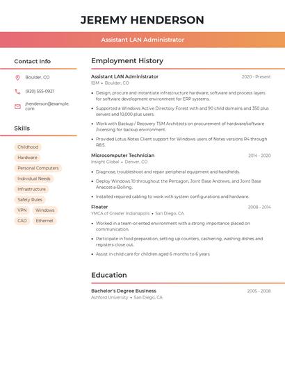 Assistant LAN Administrator Resume