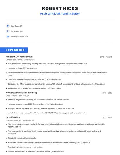 Assistant LAN Administrator Resume