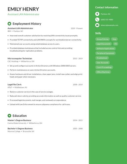 Assistant LAN Administrator Resume
