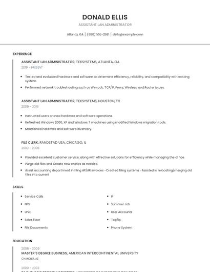 Assistant LAN Administrator Resume