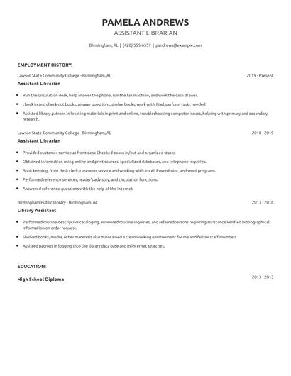Assistant Librarian Resume