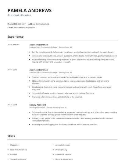 Assistant Librarian Resume