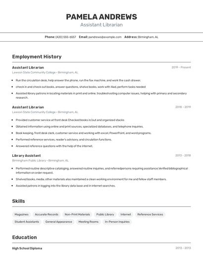 Assistant Librarian Resume