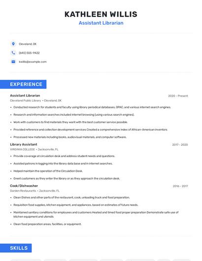 Assistant Librarian Resume