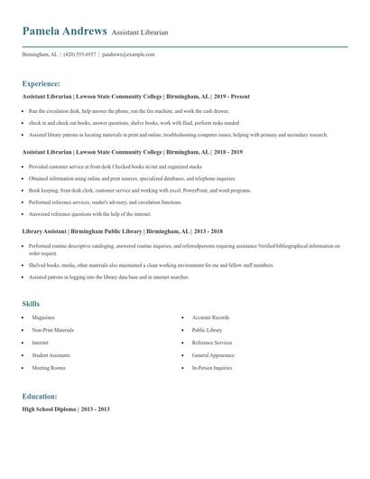 Assistant Librarian Resume