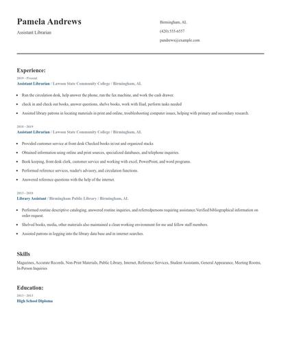 Assistant Librarian Resume