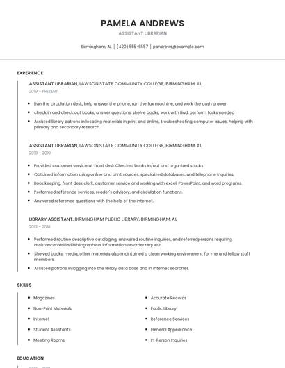 Assistant Librarian Resume