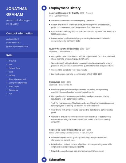 Assistant Manager Of Quality Resume