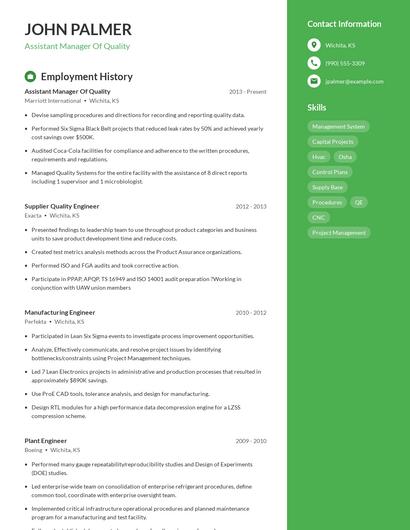 Assistant Manager Of Quality Resume