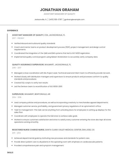 Assistant Manager Of Quality Resume
