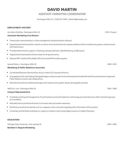 Assistant Marketing Coordinator Resume