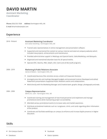 Assistant Marketing Coordinator Resume