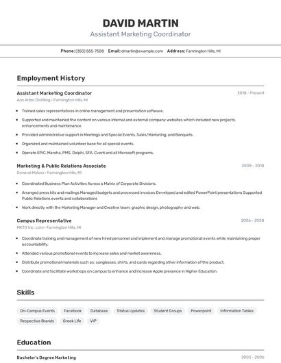 Assistant Marketing Coordinator Resume