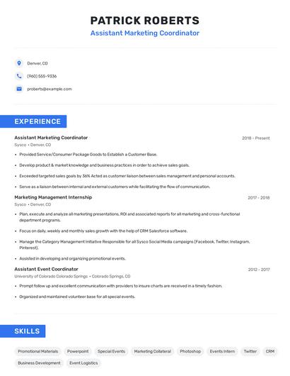 Assistant Marketing Coordinator Resume