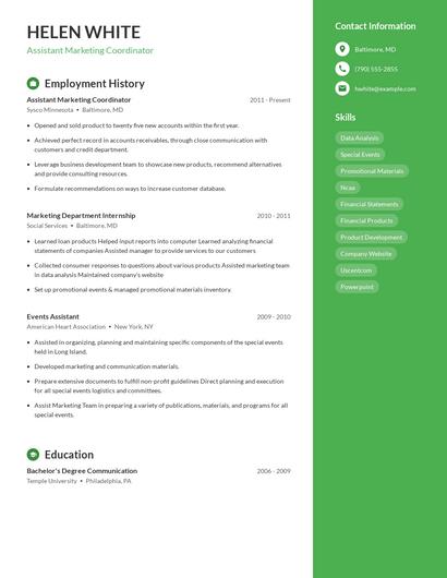 Assistant Marketing Coordinator Resume