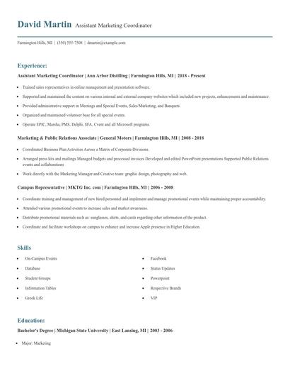Assistant Marketing Coordinator Resume