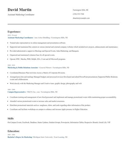 Assistant Marketing Coordinator Resume